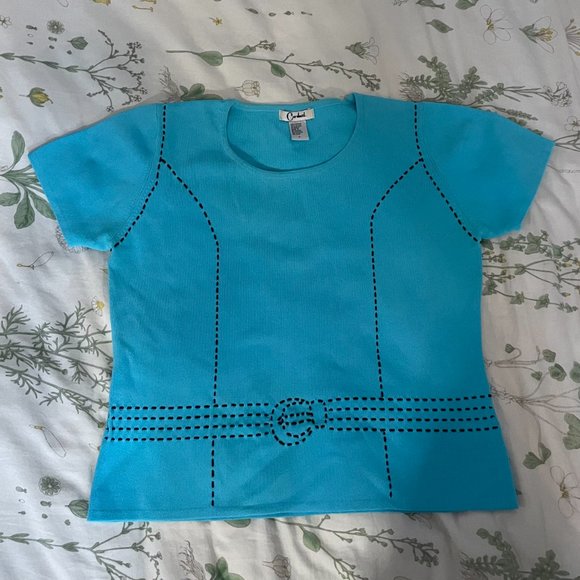 80s Carducci neon blue belt buckle shirt - Picture 9 of 13